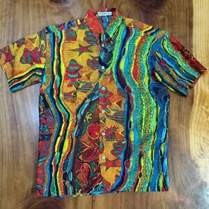 Coogi Men's shirt Small Silk Printed Bright Retro S/S Italy Australia QQ21